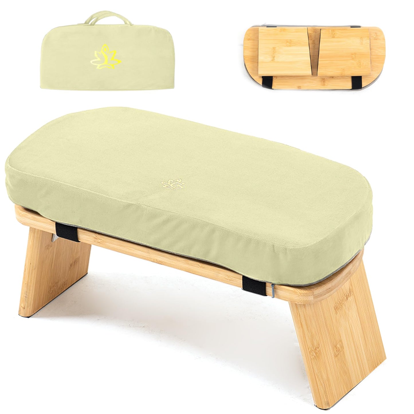 Estleys Meditation Bench, Bamboo Meditation Stool, Folding Kneeling Meditation Bench, Seiza Prayer Bench, Prayer Bench with Meditation Cushion, Kneeling Stool(Beige-Bag)