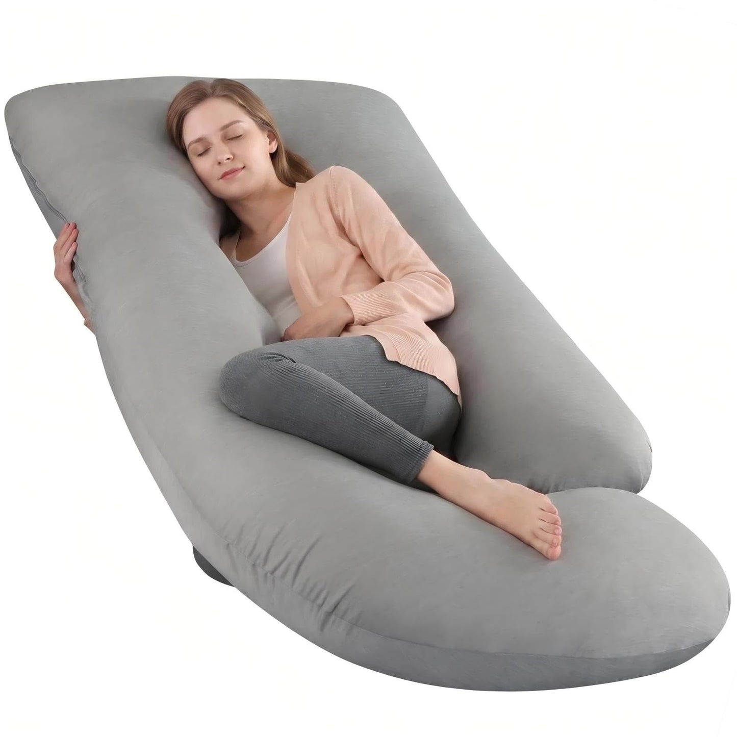 EZMOM Pregnancy Pillow for Sleeping, Soft 57“ Full Body Maternity Pillow, U Shaped with Removable Washable Cover, Support for Back, Belly, Leg, Hip, Neck & Shoulder (Cooling Grey)