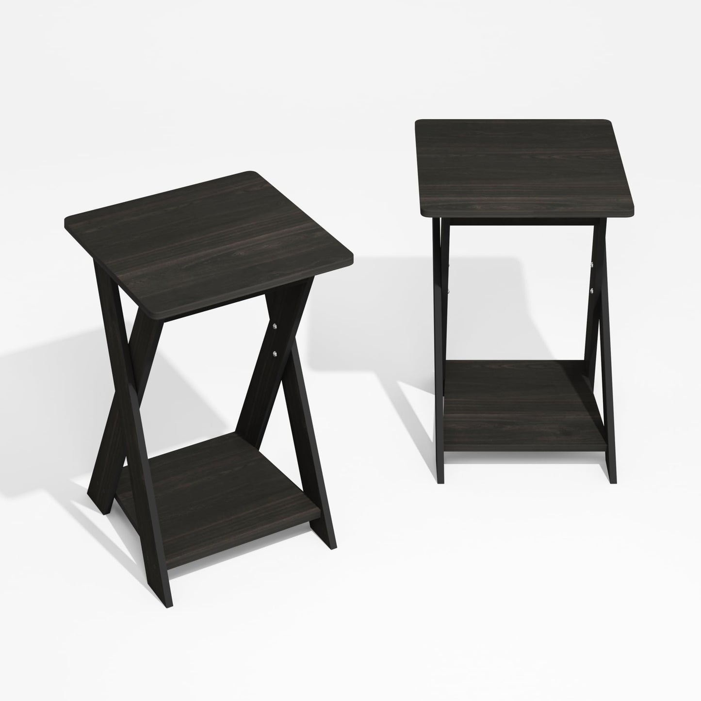 Furinno Modern Simplistic Side Table Set of 2, X-Legs End Table with Open Shelf, Criss-Crossed Night Stand, Bedside Table, for Living Room, Bedroom, Black Espresso