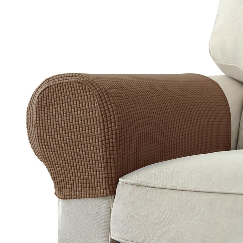 Chaexii Premium Polyester Sofa Arm Cover, Scratch Resistant Protector Covers, Washable, Elastic Armrest Covers for Square/Curved/Sloping Couch Armrests, 2Pcs (Dark Brown)