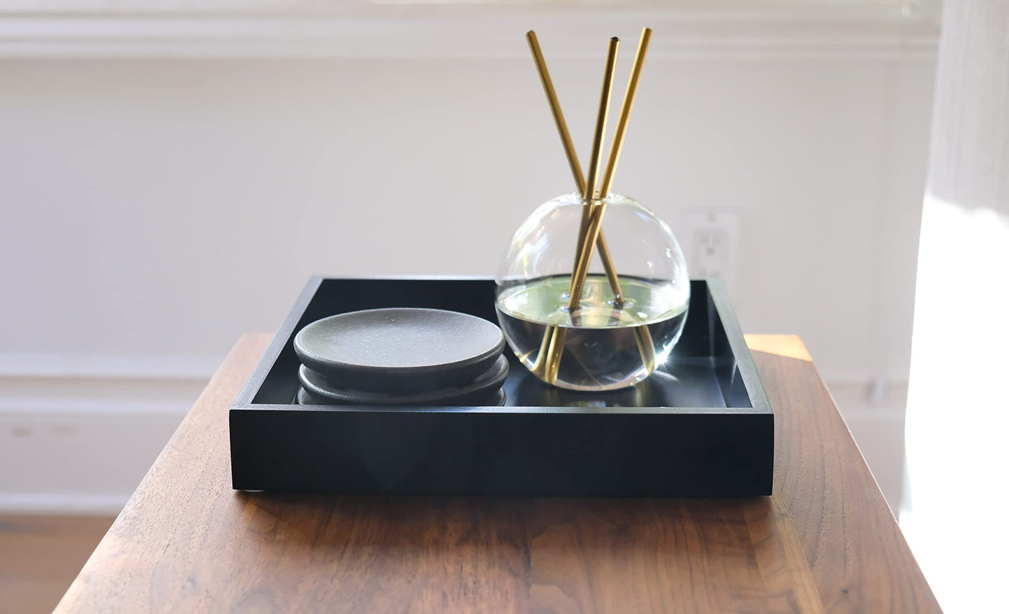 Montecito Home - 10"x10" Small Square Wood Decorative Tray for Office, Ottoman, Bathroom, Entry, Remote Controls, Countertop Organizer, Candle Tray - Pitch Black
