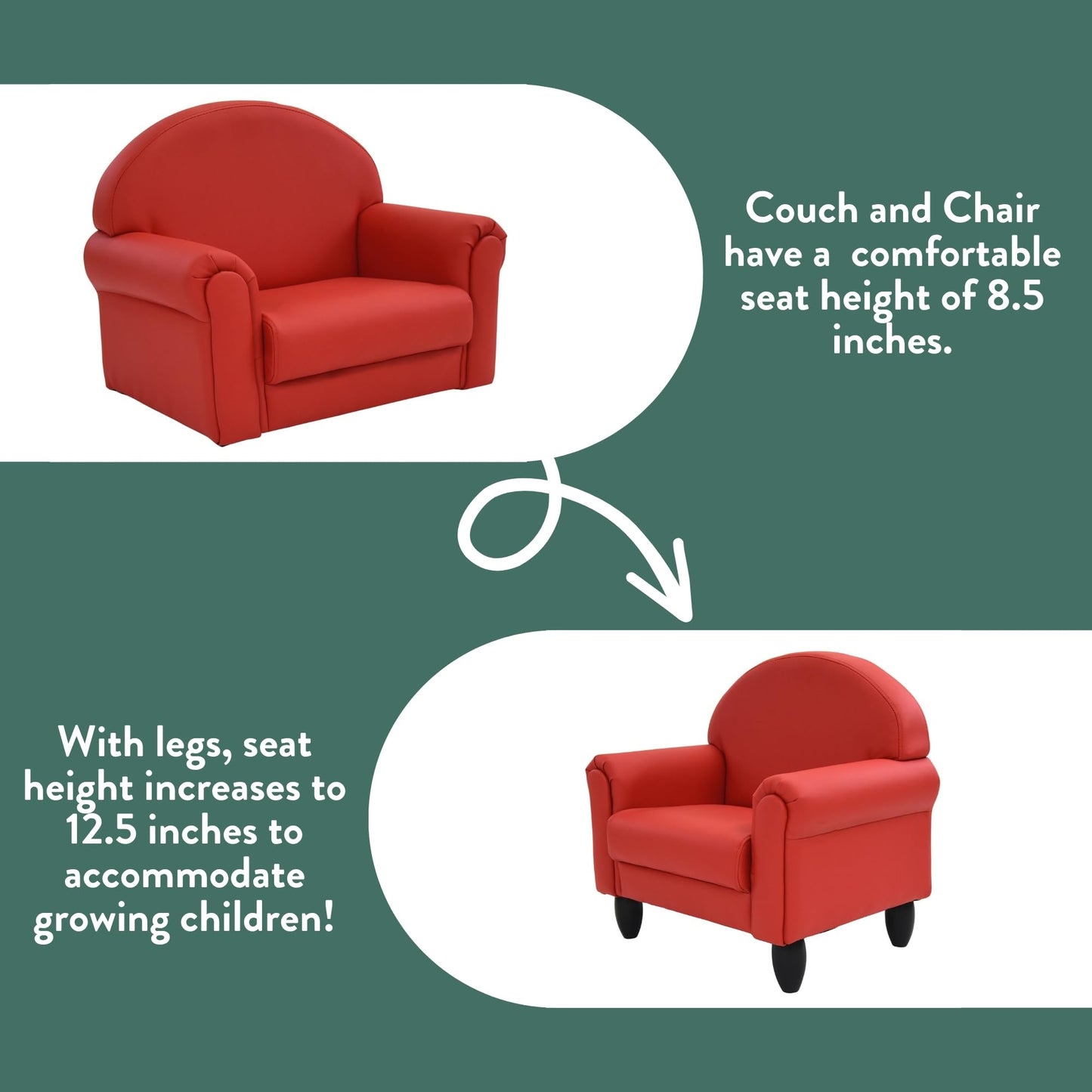 Children's Factory As We Grow Chair and Couch, Flexible Seating for Daycare or Preschool, Foam, Vegan Leather, 914 x 470 x 610 Mm, Red, 1 Count