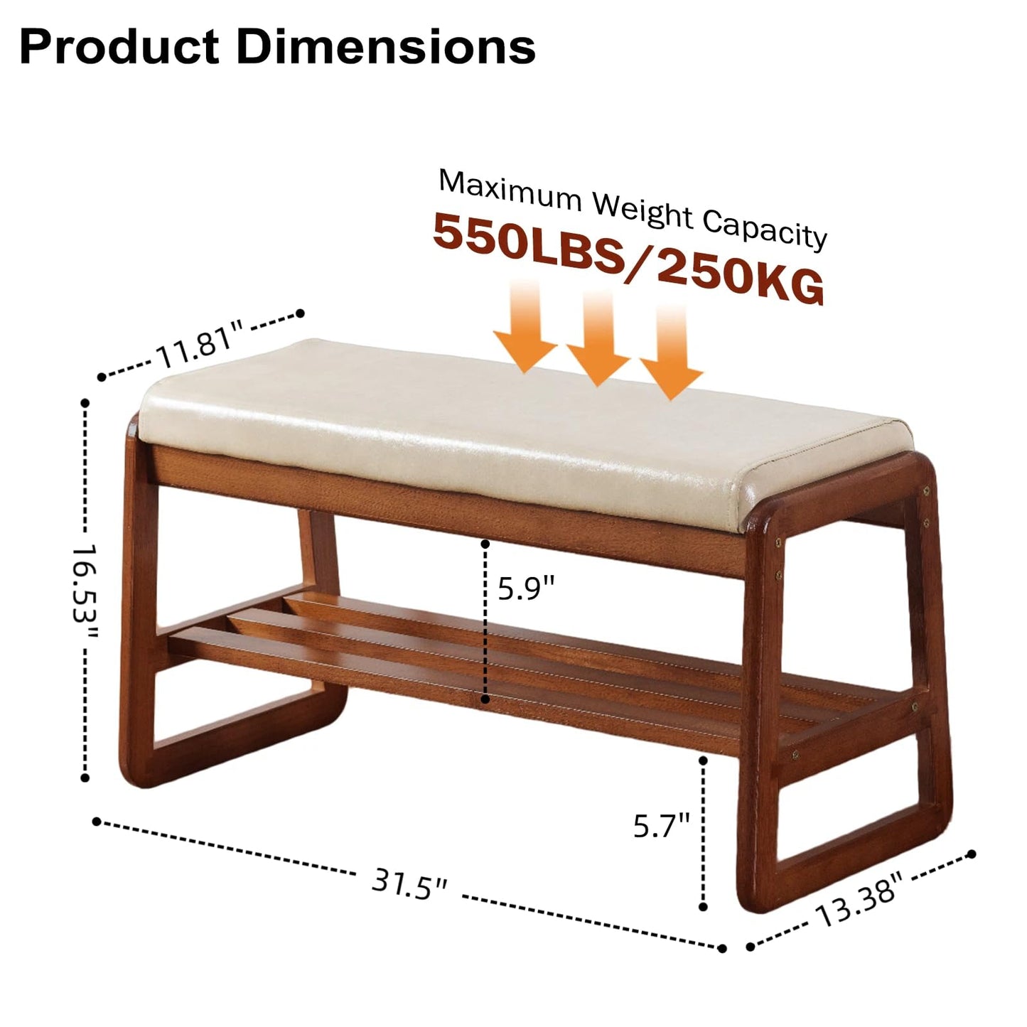 SOBIBO Solid Wood Shoe Bench, 2-Tier Wooden Entryway Bench, Modern Shoe Rack with Faux Leather Cushion for Hallway, Living Room (Gray, 31.5'')