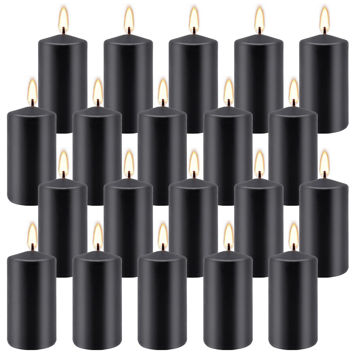 Set of 20 | 2X 4 inch Tall Pillar Candles, Soy Wax. Perfect for Dinner, Home Decoration, Party, Wedding.(Black)
