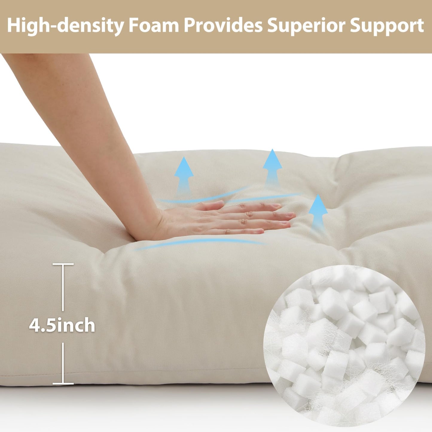 WEOAVRY 36 Inch Bench Cushions for Indoor Furniture, Super Soft Rectangle Bench seat Cushion Pad with Non-Slip Bottom, Waterproof Bench Pad for Window Porch(Beige, 36x15x4.5 Inch)
