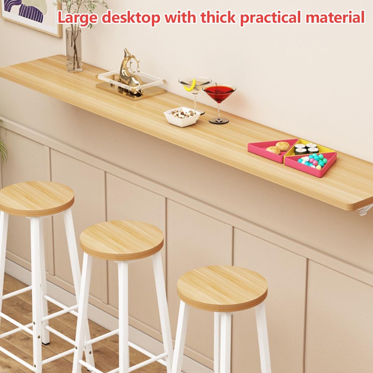 LWJQRSP Wall-Mounted Dining Table, Foldable Kitchen Bar Desk, Space-Saving Murphy Table, Click-to-Fold Design, Ideal for Various Settings (Beige, 80x30cm)