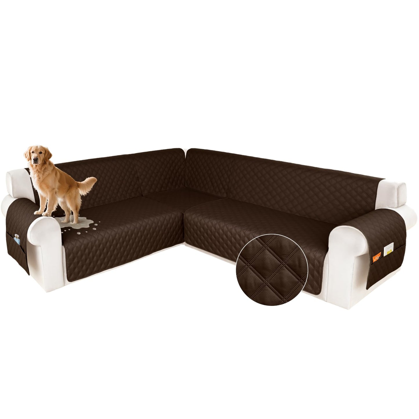 HDCAXKJ Waterproof Sectional Couch Cover L Shaped Sofa Covers Washable Corner Sectional Slipcovers Dog Pet Proof U Shape Furniture Protector with Upgraded Anti Slip Strips (X-Large, Chocolate)