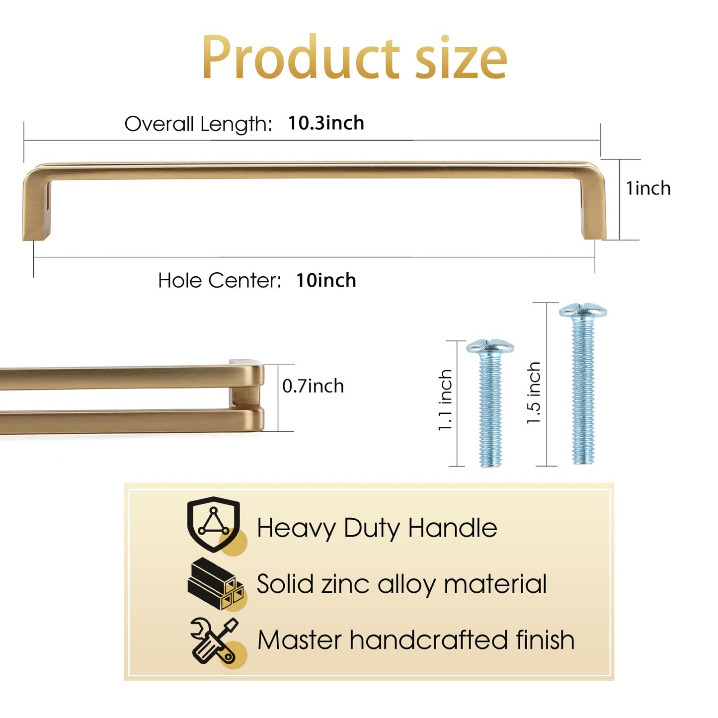 Vicycmc 10 Inch(256mm) Hole Center Champagne Bronze Zinc Alloy Solid Cabinet Pulls,Dresser Cabinet Handles Luxury Cabinet Pull Hardware for Bedroom, Kitchen 6 Pack 7600