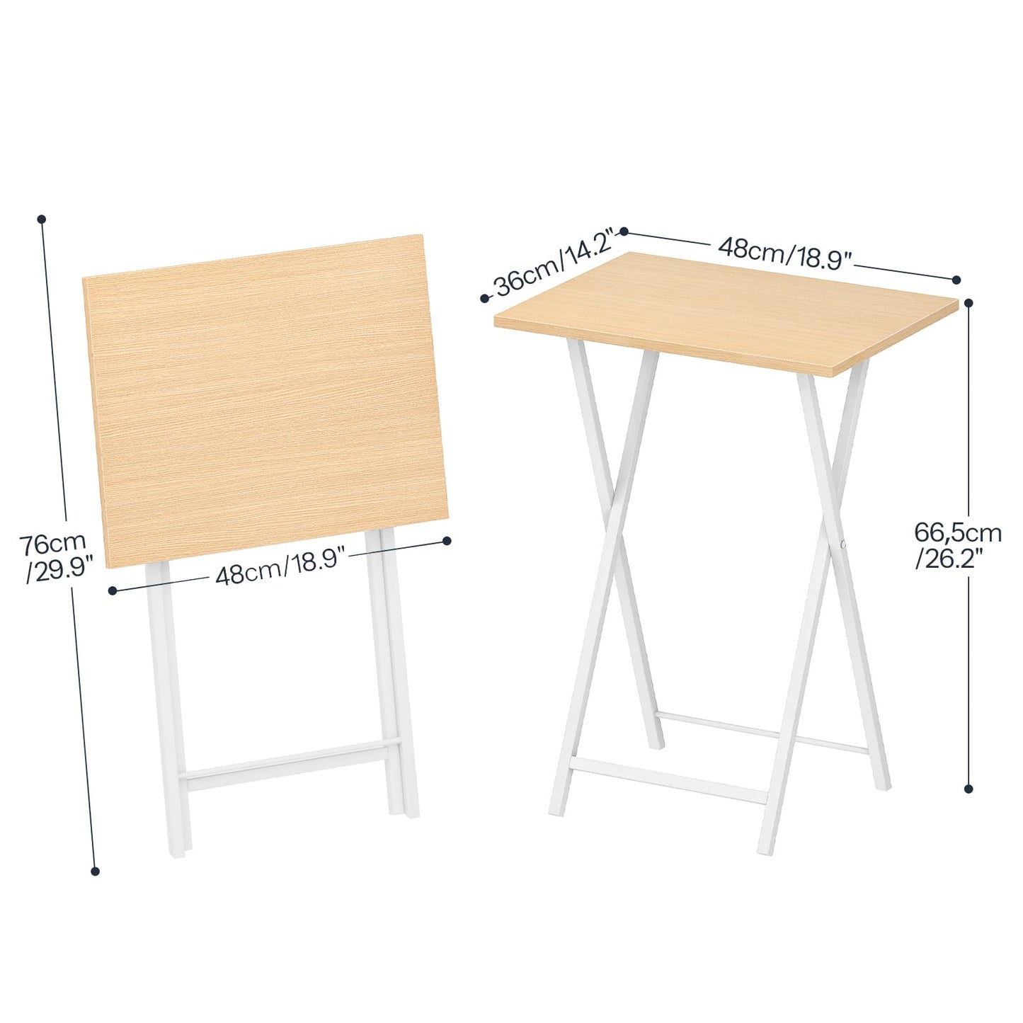 HOOBRO Folding TV Tray Tables, Set of 2 Side Table for Small Space, Industrial Snack Tables for Eating at Couch, Stable Metal Frame, Easy Assembly, Space Saving, Natural and White WN25BZ01