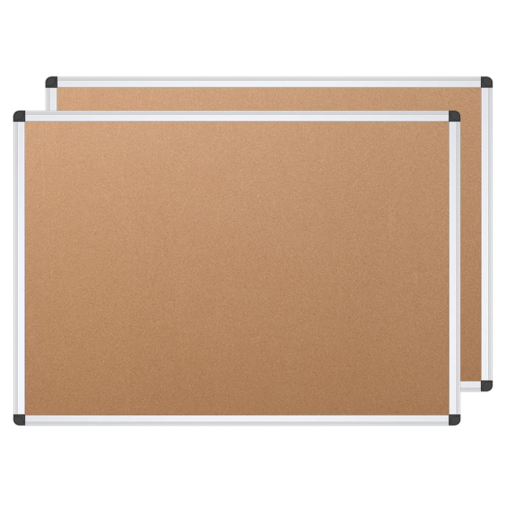 VIZ-PRO Cork Notice Board, 36 X 24 Inches, Pack of 2, Silver Aluminium Frame