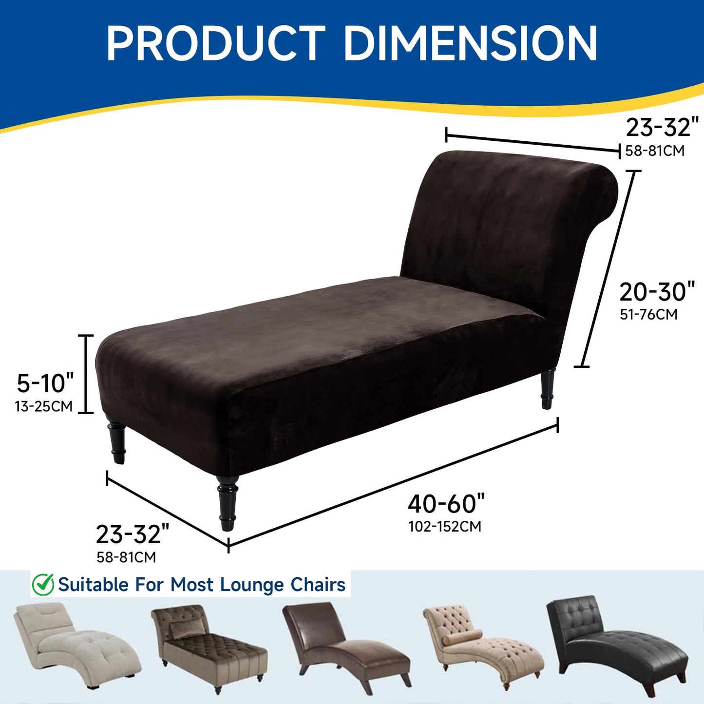 Velvet Chaise Lounge Cover Indoor Armless Chaise Slipcover Luxury High Stretch Ultra Soft Lounge Chair Covers Modern Machine Washable Chair Cover for Living Room Bedroom Furniture, Brown