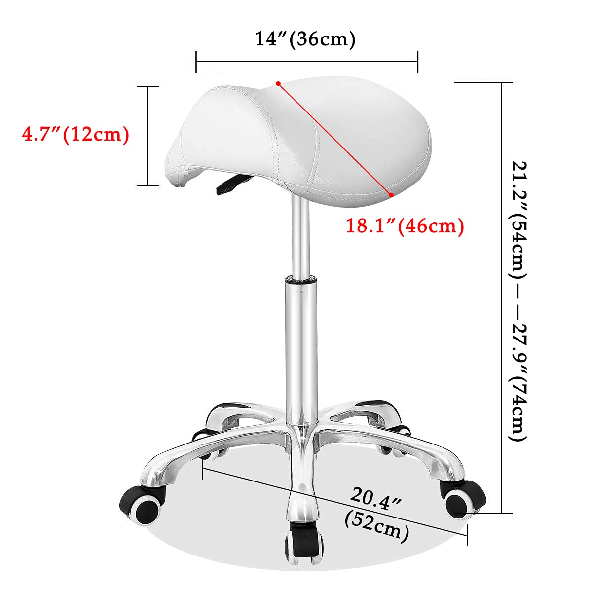 Antlu Saddle Stool Rolling Chair for Office Massage Salon Technician Kitchen Spa Drafting,Adjustable Hydraulic with Wheels (Without Backrest, White)