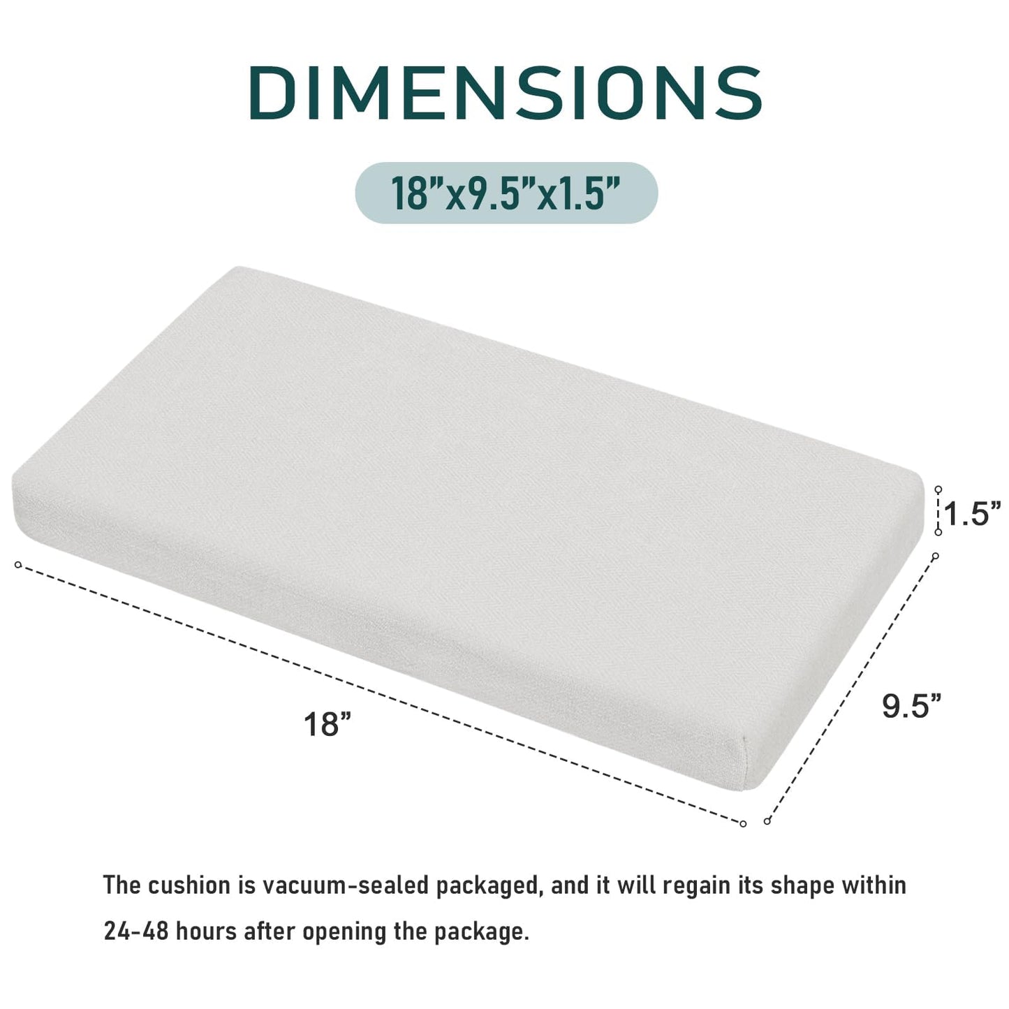 baibu Memory Foam Rectangle Bench Stool Cushion Set of 2, Dual-Layer Design Non-Slip Saddle Stool Pads Bar Stool Cushion with Machine Washable Cover - Only 2 Pads (White, 18x9.5x1.5in)