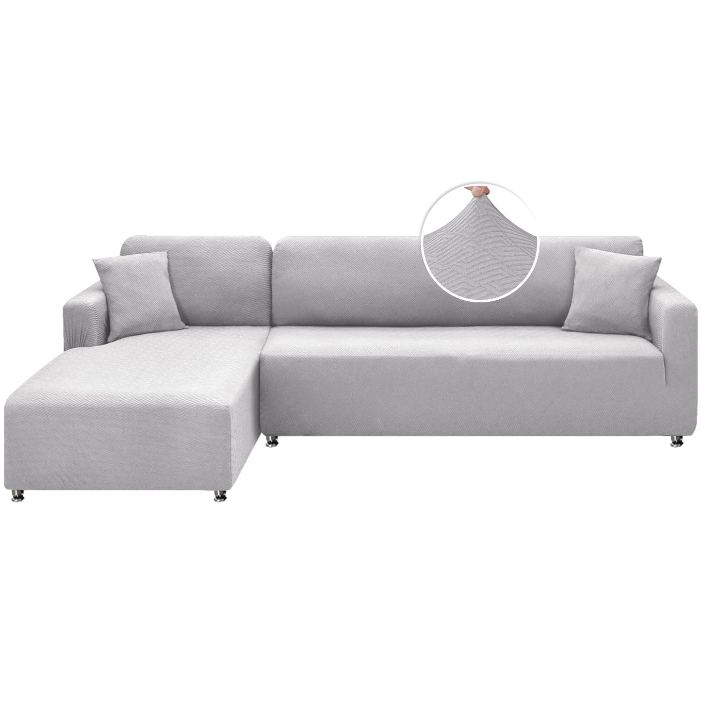 XINEAGE Sectional Couch Cover High Stretch L Shaped Sofa Cover 2 Pieces Non Slip Slipcover with Chaise Furniture Protector with 2 Pillowcases for Pets & Dogs (3 Seat Sofa + 3 Seat Chaise, Silver Gray)