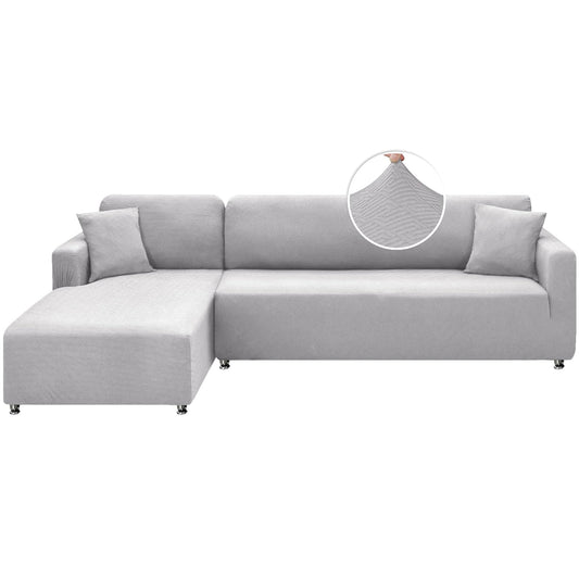XINEAGE Sectional Couch Cover High Stretch L Shaped Sofa Cover 2 Pieces Non Slip Slipcover with Chaise Furniture Protector with 2 Pillowcases for Pets & Dogs (3 Seat Sofa + 3 Seat Chaise, Silver Gray)