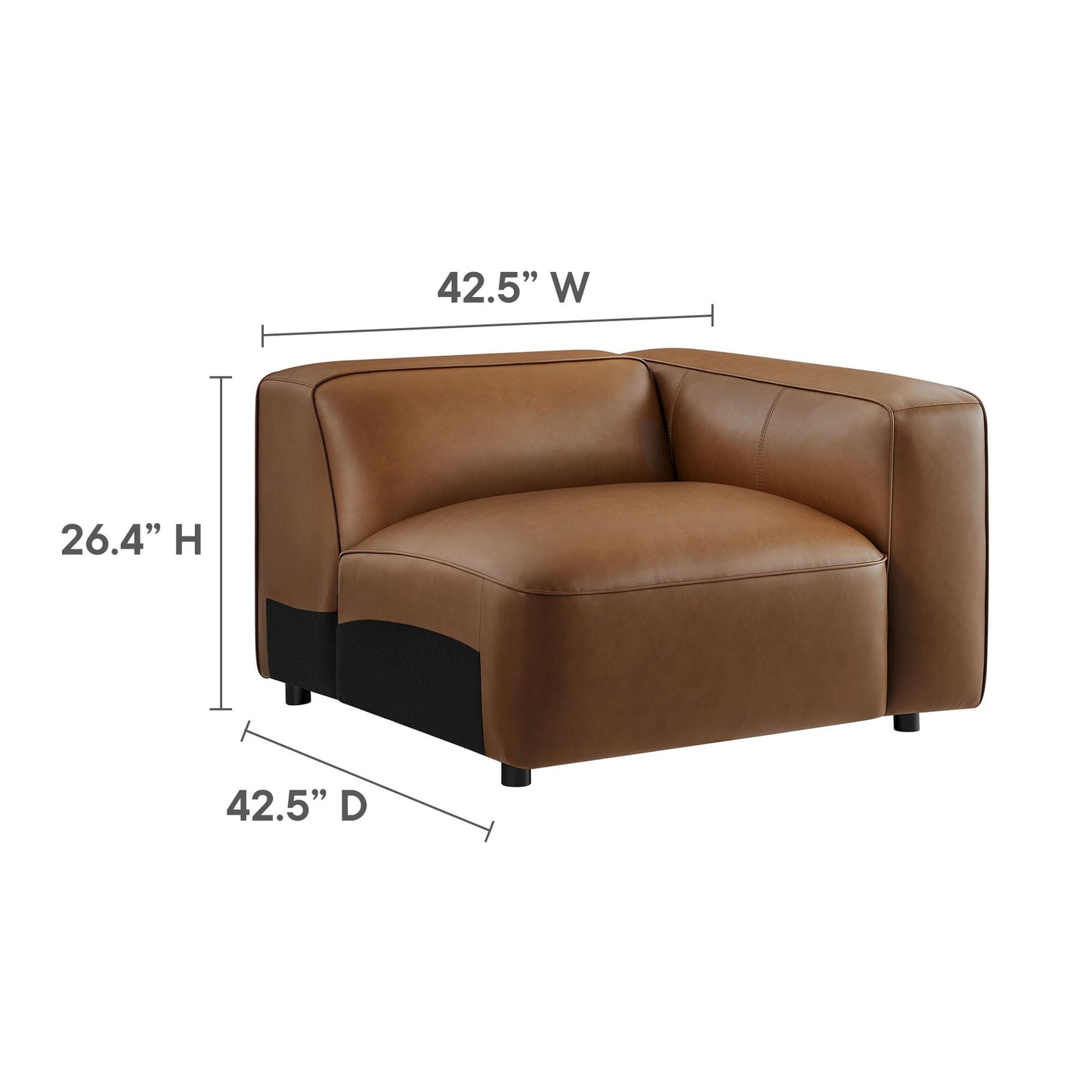 Modway Auren Vegan Leather 5 Piece Modular U-Shaped Sofa in Coffee - Faux Leather Sectional - Comfy PU Leather Sofa - Oversized Mid Century Modern Couch for Living Room or Apartment