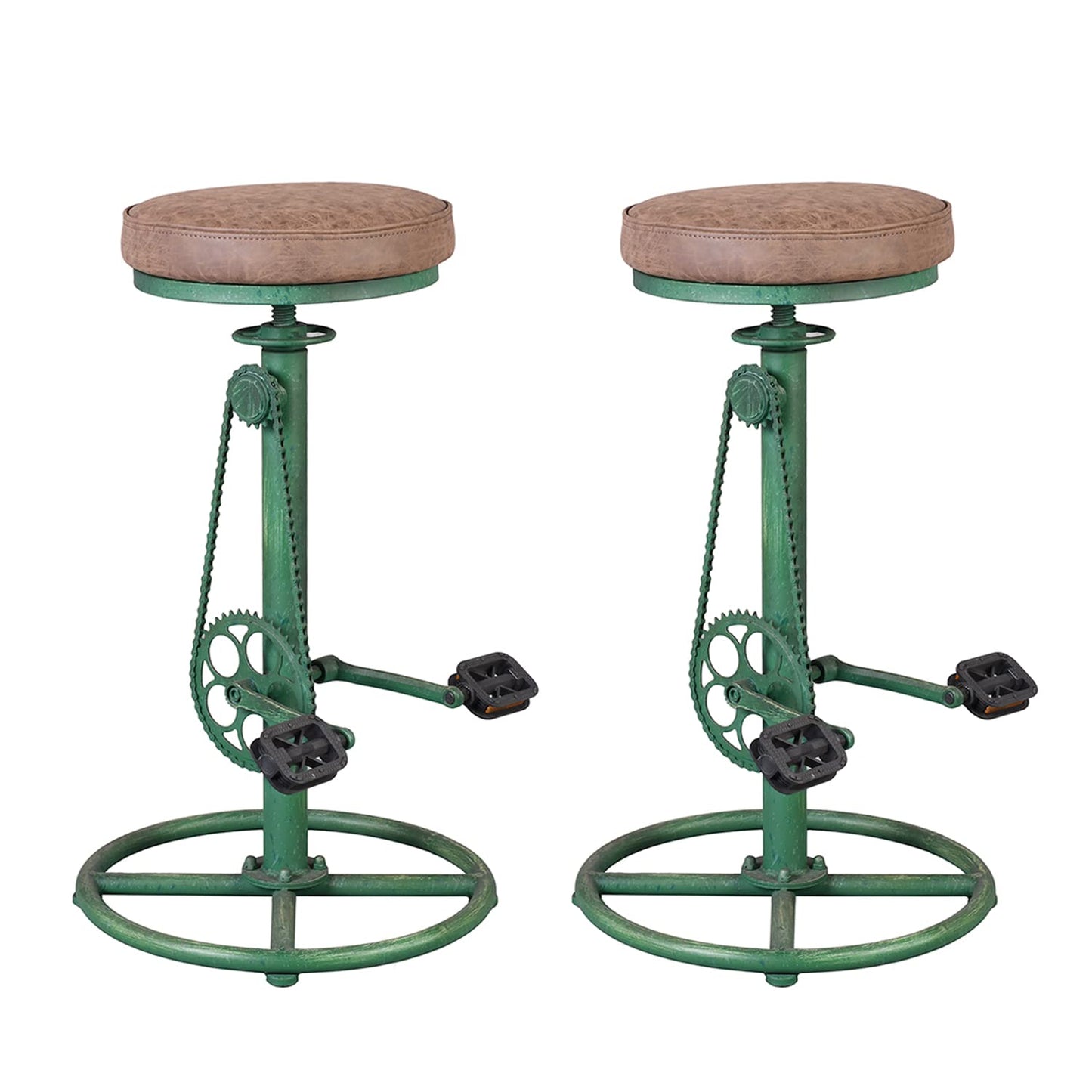 Topower Vintage DIY Bar Stool Bicycle Chain Iron Pedal Retro Industrial Height Adjustable Bicycle Wheel Design bar Chair Set of 2 Antique Green
