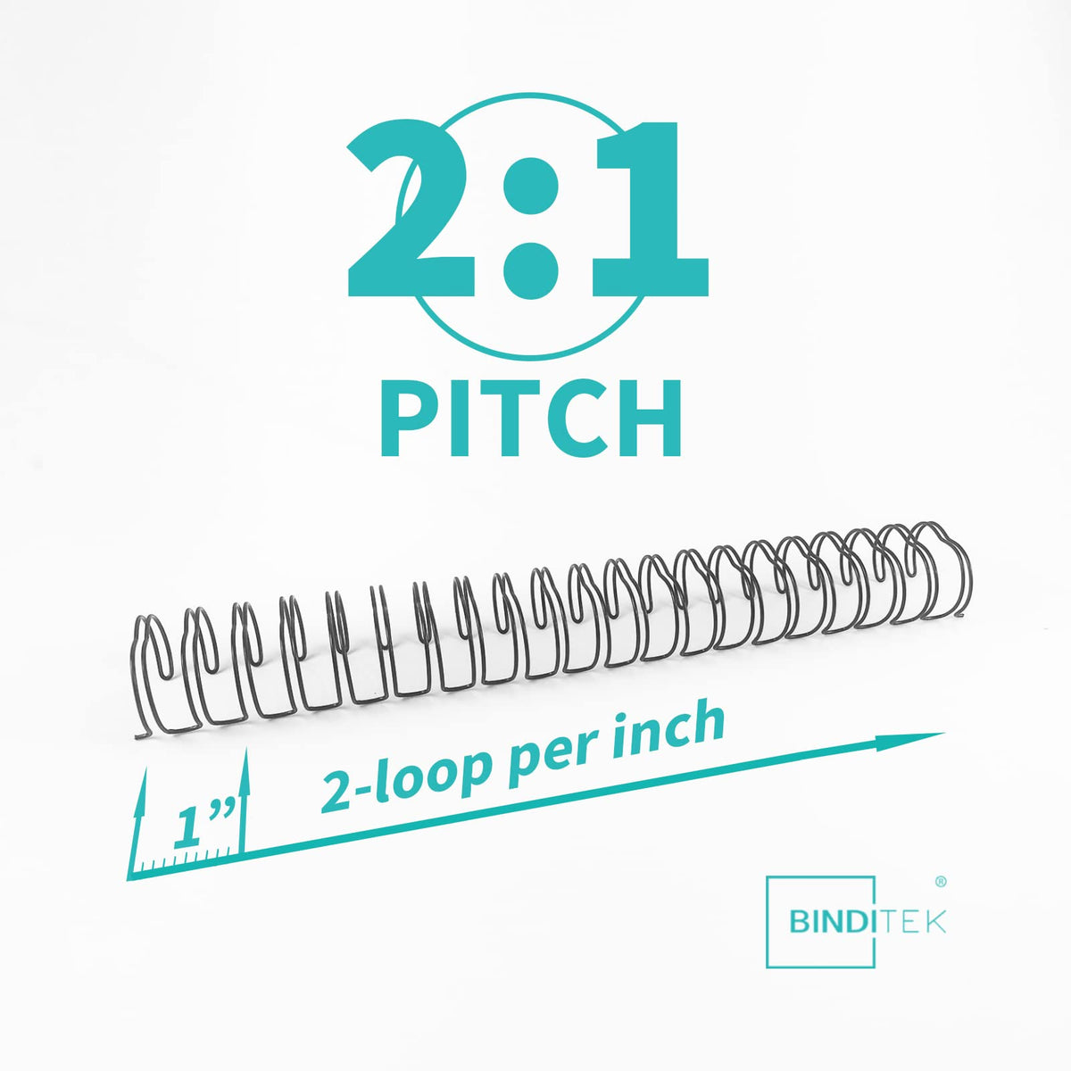 Binditek 50 Pack Double Loop Wire Binding Spines, 1Inch Binding Wire for Letter Size, 2:1 Pitch, 220 Sheet Capacity, 21-Loop, Black, for Students and Coworkers