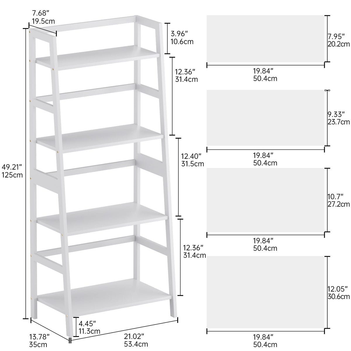 HITNET Ladder Shelf, 4 Tier Bookshelf, Floor Standing Bathroom Storage Rack with Bamboo Frame, Home Office Open Display Bookcase, White