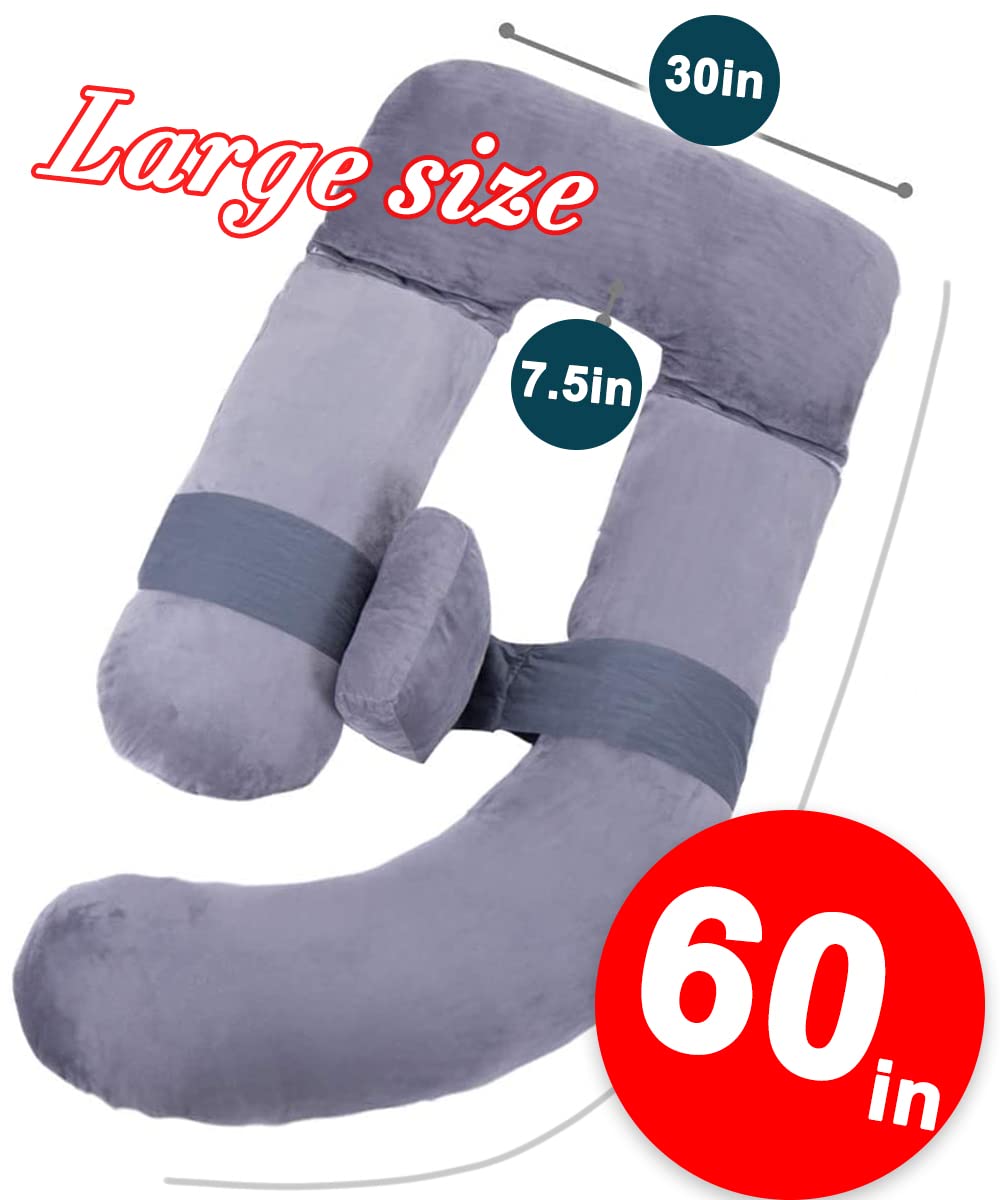 AS AWESLING 60in Full Body Pillow | Nursing, Maternity and Pregnancy Body Pillow | Extra Large U Shape Pillow and Lounger with Detachable Side, Separate Support Pillow and Removable Cover (Grey)