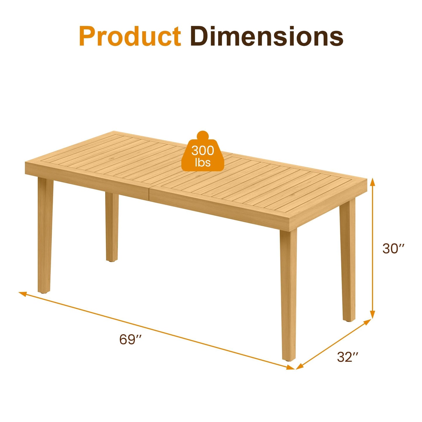 FansaFurn Patio Dining Table Acacia Wood Picnic Table for Backyard Lawn Garden Deck Indoor, Beige
