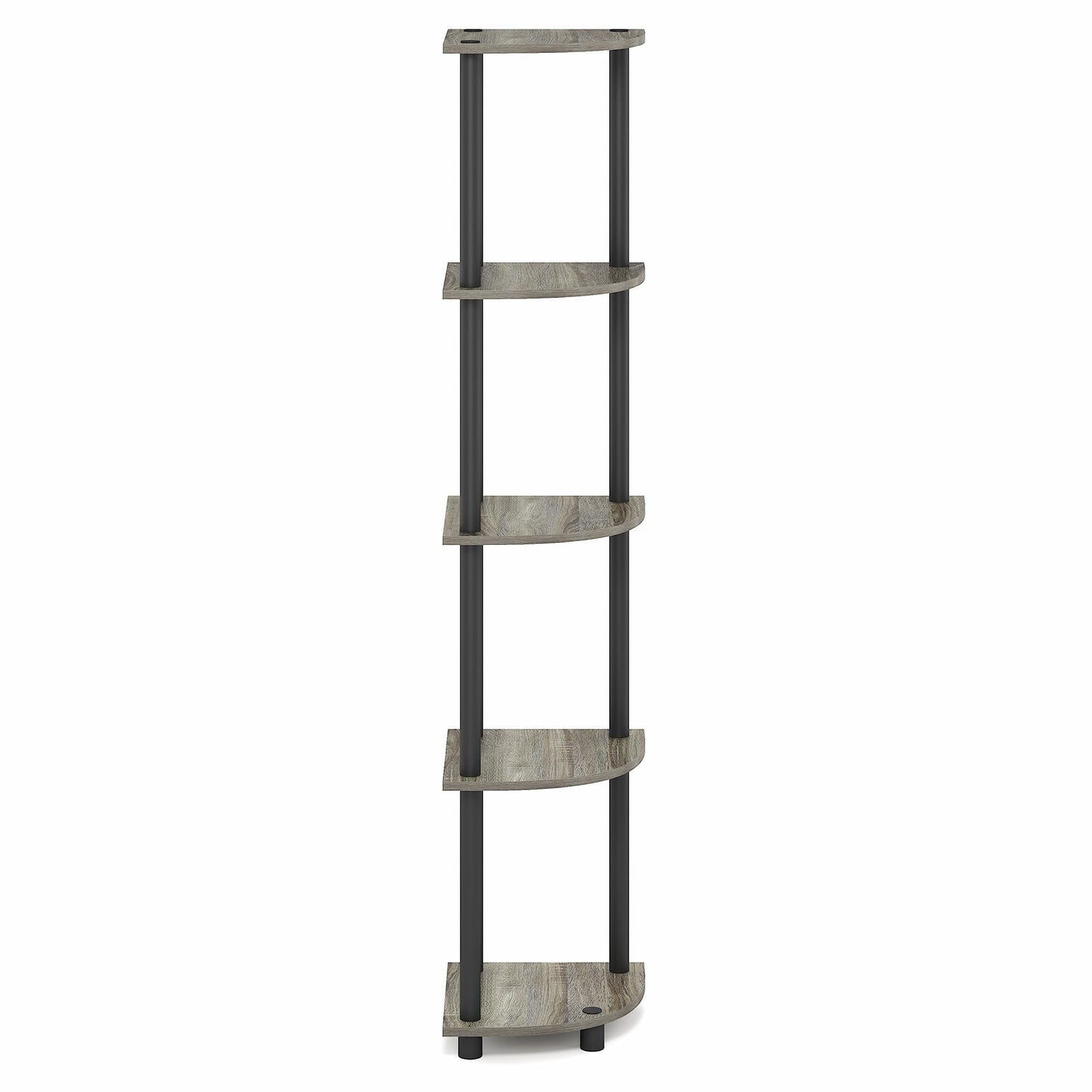 Furinno Turn-N-Tube Corner Shelf, 5-Tier Corner Bookshelf, Open Storage Shelves, for Organization and Storage, Living Room, Home Office, Garage, Bedroom, Grey Oak