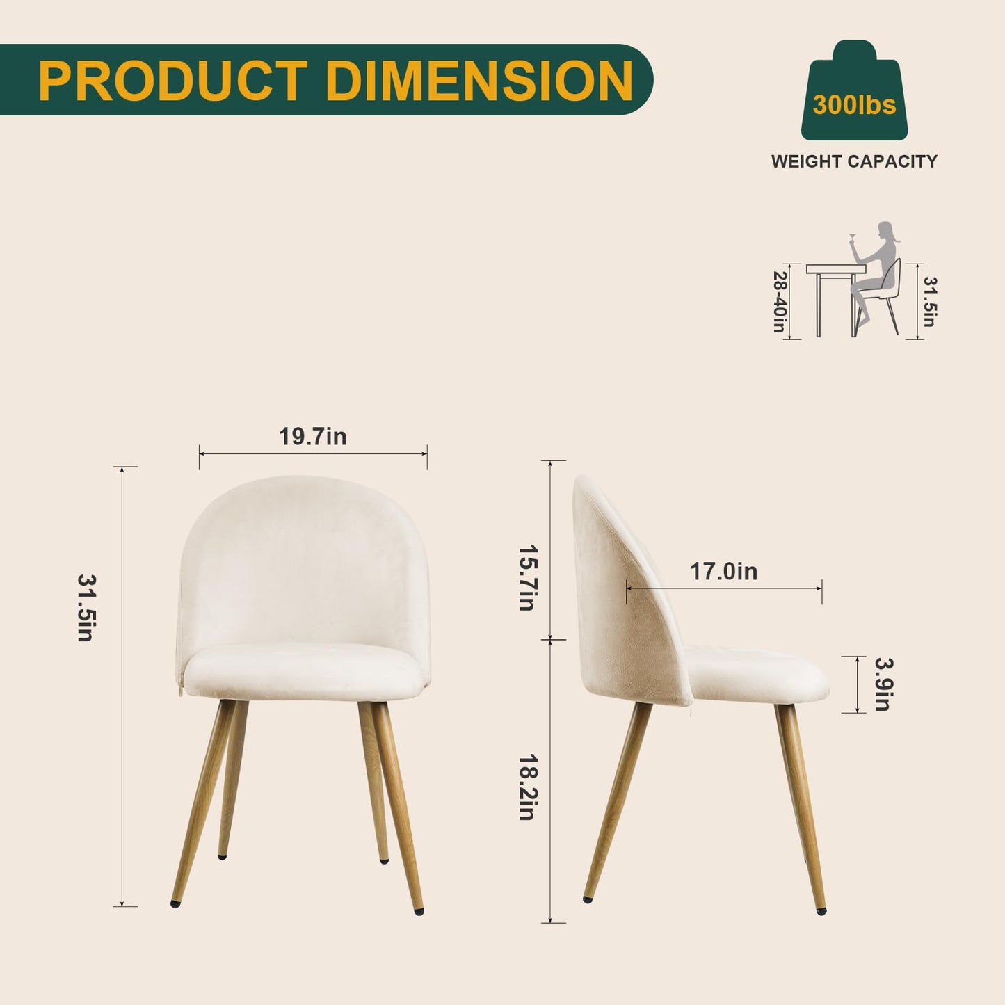 ACOHOOK Dining Chairs Set of 2, Velvet Comfortable Seats, Mid-Century Modern Living Room Chairs, Upholstered Kitchen Chairs with Wooden Legs and Padded Seat for Bedroom Office Easy Assembly, Beige