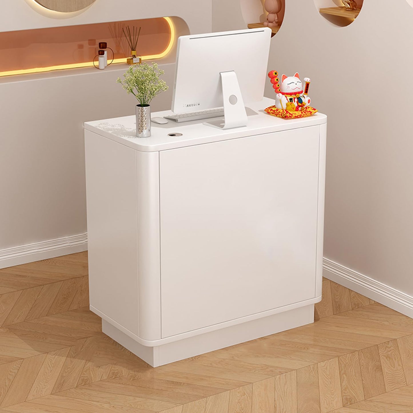 Lockable Reception Desk with Counter - Small Cashier's Desk for Salon, Office, and Front Counter Use - Stylish and Secure Solution for Reception Areas
