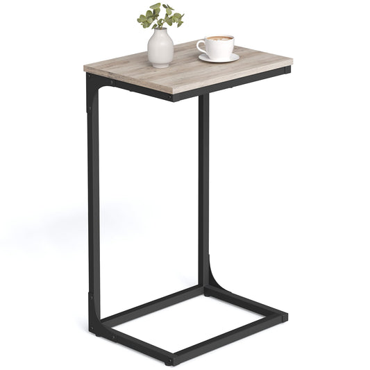 VASAGLE C-Shaped End Table, Side Table for Sofa, Couch Table with Metal Frame, Small TV Tray Table for Living Room, Bedroom, Greige and Black ULET353B02