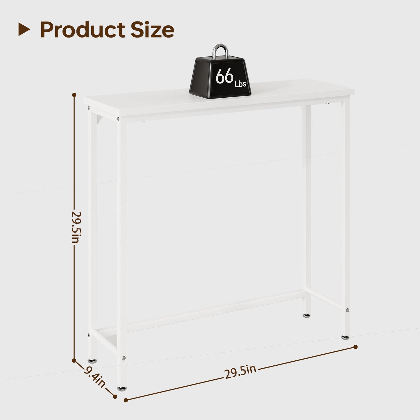 Tujurich Narrow Entryway Console Table & Sofa Side Table - Industrial Hallway Table for Small Spaces, Behind Couch Table, Multi-Functional Living Room Bedroom Office,White, 29.5" x 9.4" x 29.5"