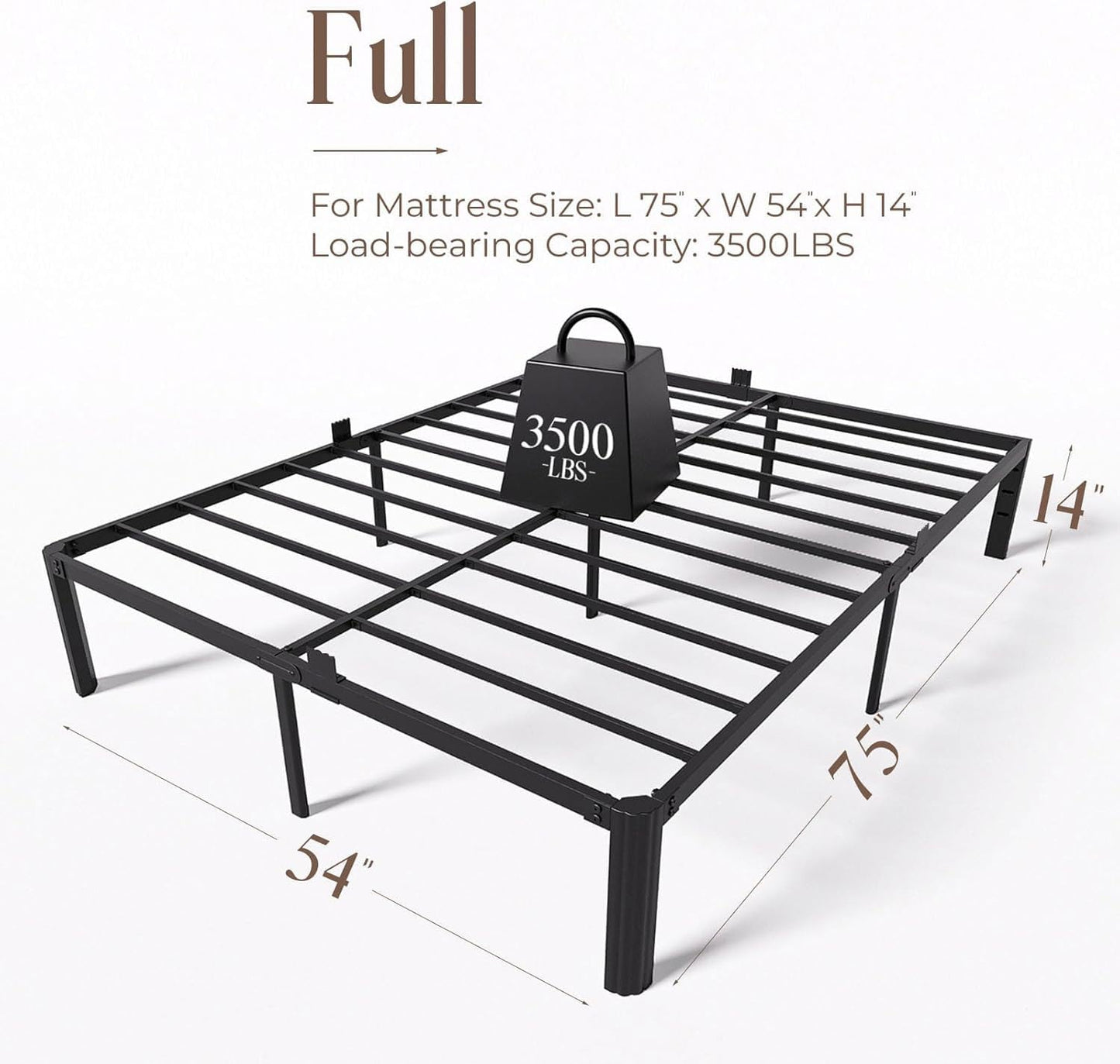 XUKIL 14 Inch Full Size Metal Bed Frame, Heavy Duty Platform Bed Frame with Headboard Compatible, Under Bed Storage, Noise Free, No Box Spring Needed, Mattress Retainers, Easy Assembly