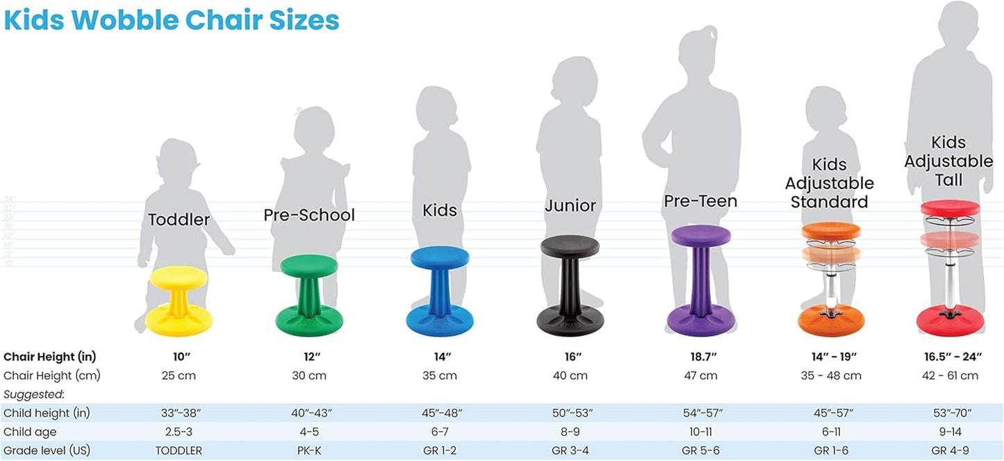 KORE Design Wobble Stool Chair, Girls + Boys Kid Desk Stools, Ergonomic Small Office Chairs, Flexible Seating for Active Child, ADD/ADHD, Classroom, School, Home, Kids (14in), Age 6-7 yrs, Orange
