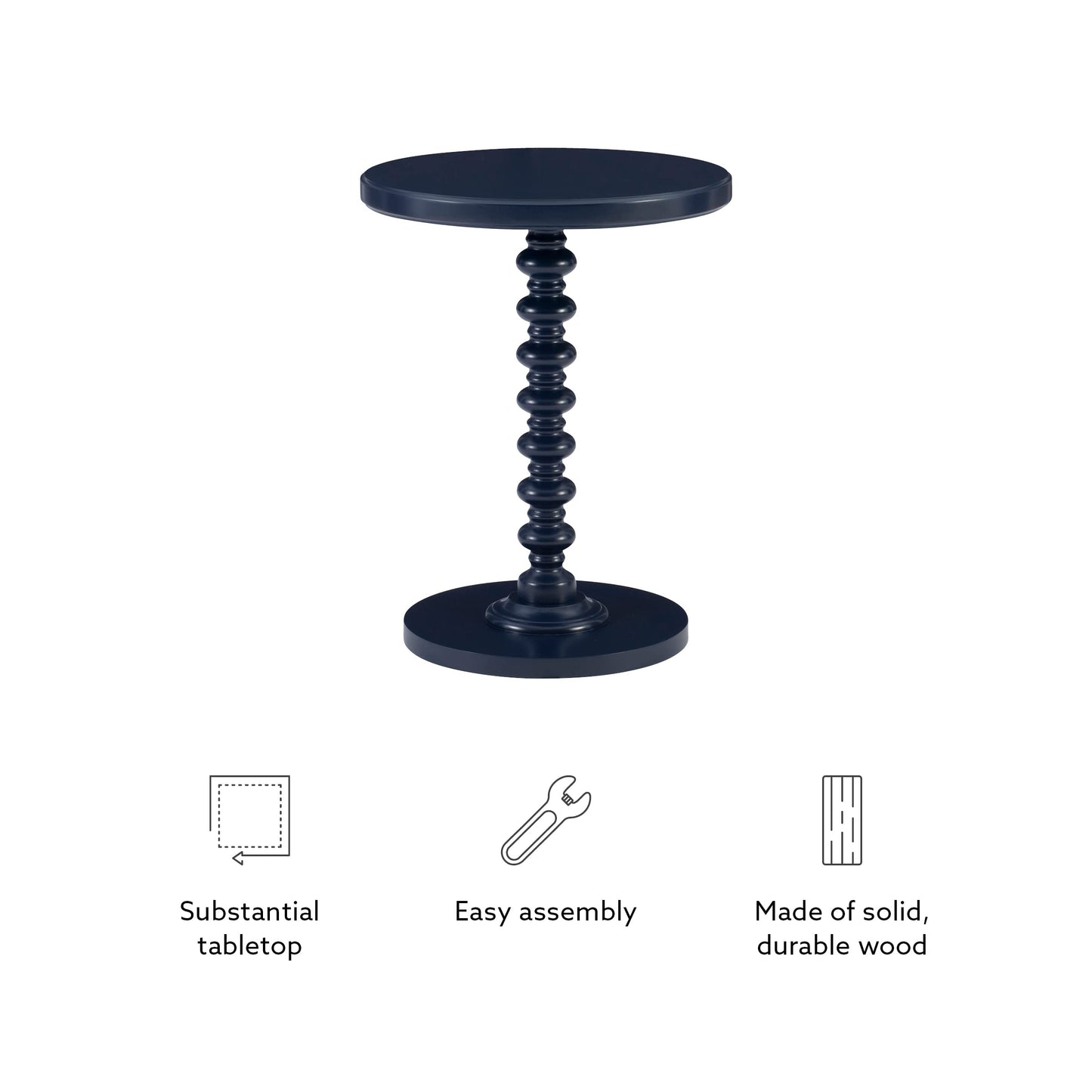 Tarkin Round Navy Blue Turned Spindle Pedestal Side Accent Table by Powell