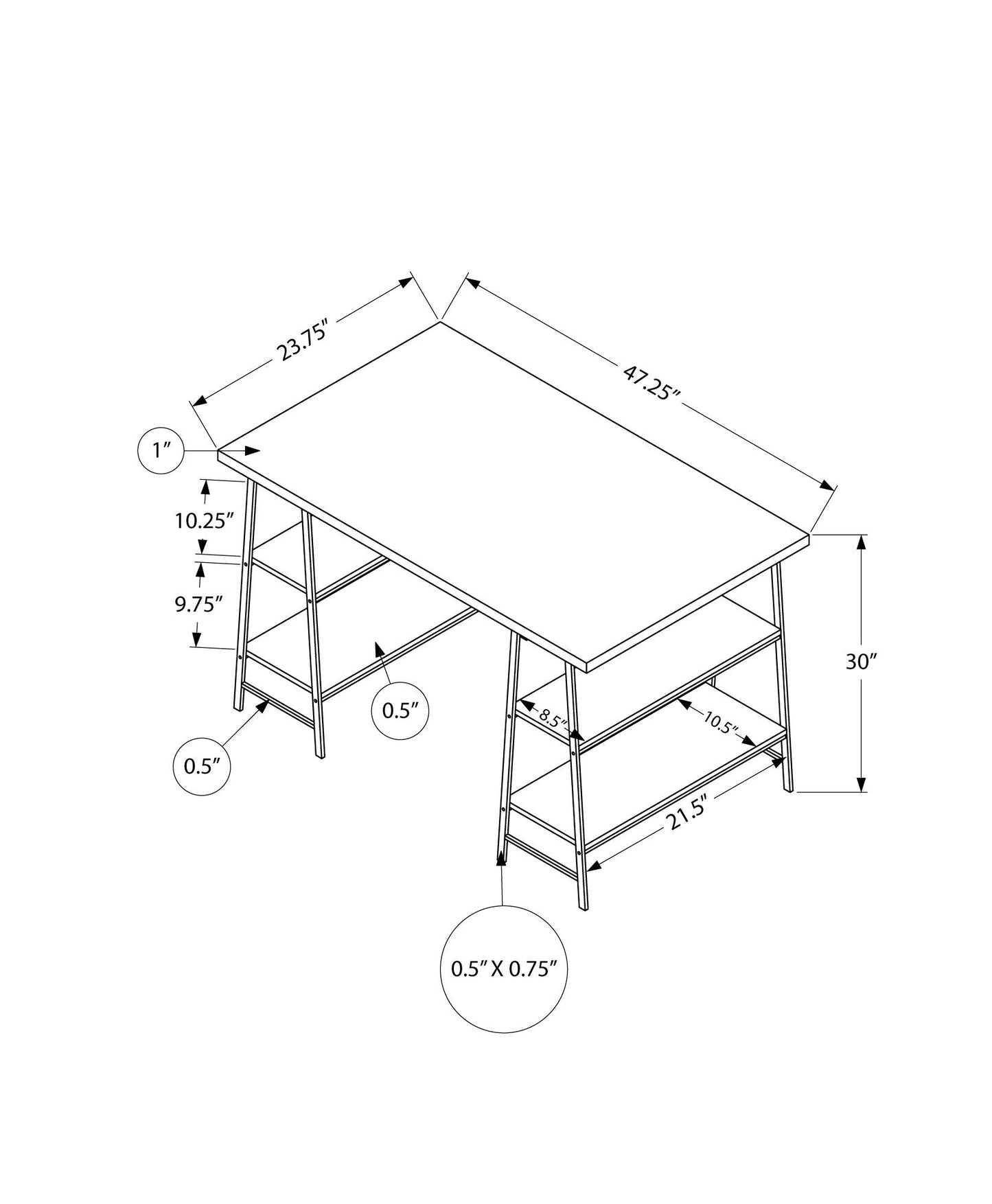 Monarch Specialties I 7522 Computer Desk, Home Office, Laptop, Storage Shelves, 48" L, Work, Metal, Laminate, Black, Contemporary, Modern