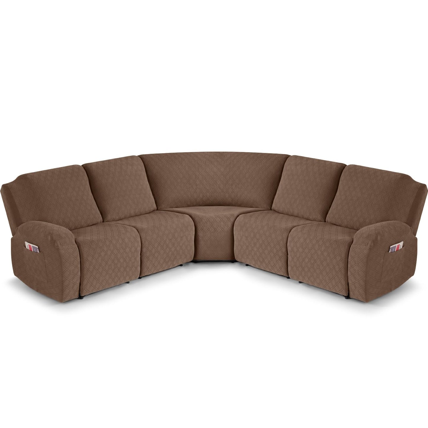 VANSOFY Extra Large Reclining Sectional Couch Covers, Washable 5-Piece Sofa Covers for L Shape Sectional Sofa Corner Seater, Thick, Soft Sofa Slipcovers (5 Seat Recliner Cover, Light Coffee)