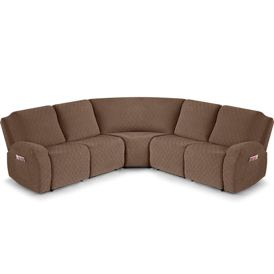 VANSOFY Extra Large Reclining Sectional Couch Covers, Washable 5-Piece Sofa Covers for L Shape Sectional Sofa Corner Seater, Thick, Soft Sofa Slipcovers (5 Seat Recliner Cover, Light Coffee)