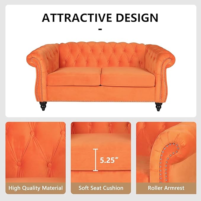 Mid-Century 2 Seater Sofa, Velvet Loveseat
