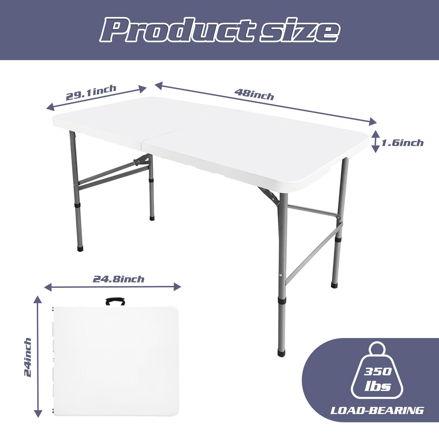 Camp Field Set 4 Foot Folding Table with Table Cloth, Spandex Stretch Table Covers, Fold-in-Half, Portable Heavy Duty Plastic Folding Table with Handle, Indoor Outdoor Use(White Set, 4FT)