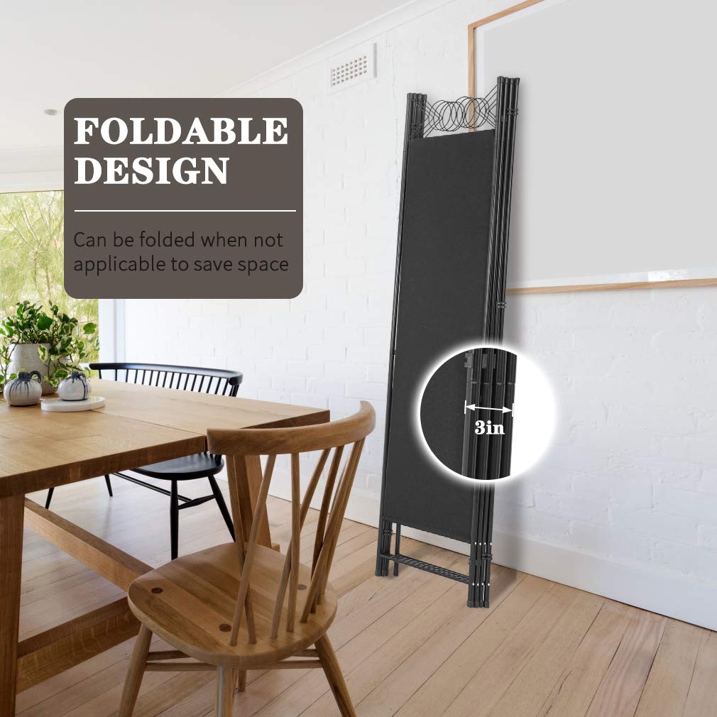 4 Panel Room Divider 5.6FT Steel Frame Screen Folding Privacy Divider Freestanding Partition for Home Office Bedroom, Black