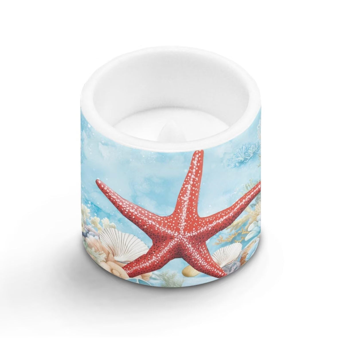 NETILGEN 4 Packs Decorative Flameless LED Candles Red Starfish Print Color Changing Battery Operated Flickering LED Pillar Candles with Remote Timer Control