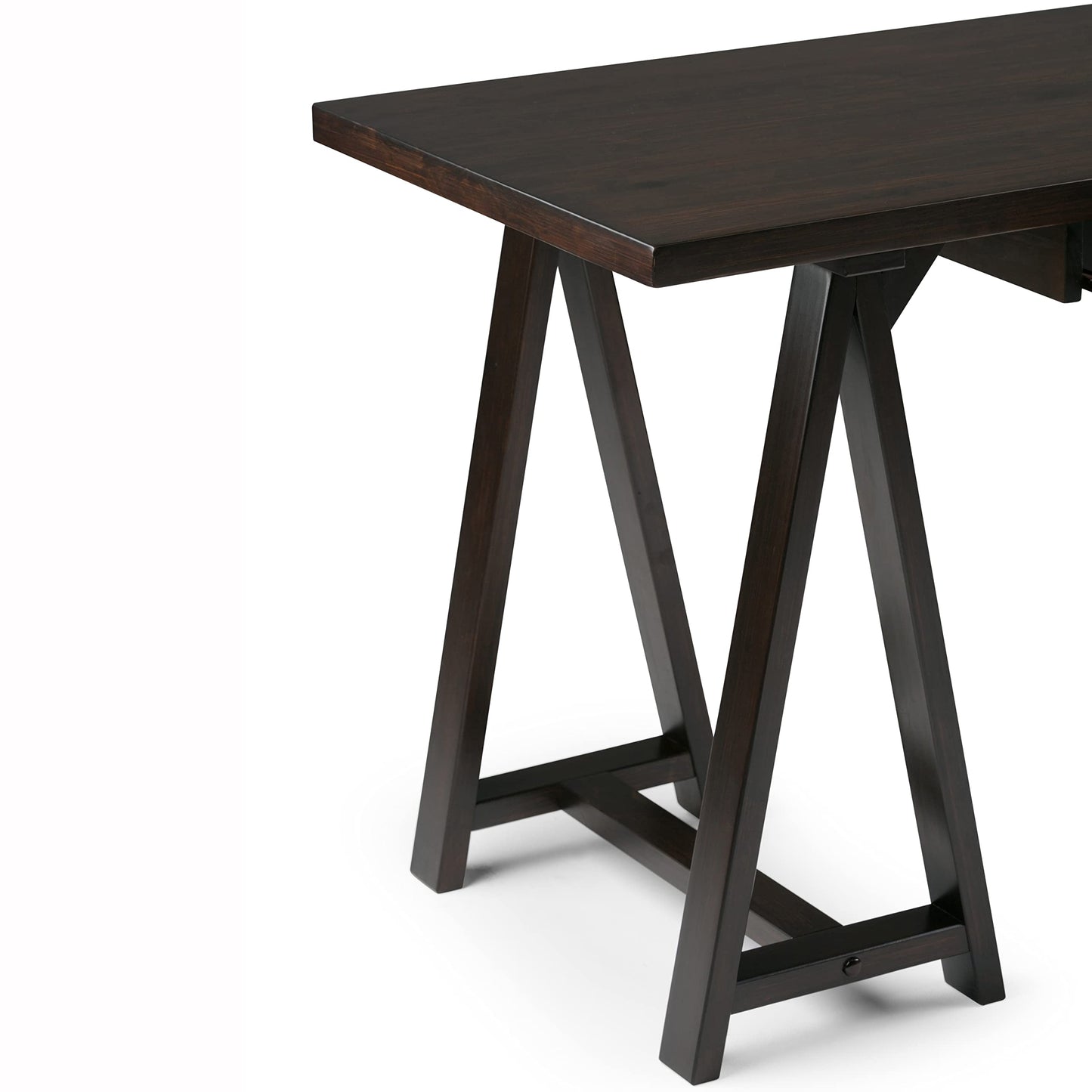 SIMPLIHOME Sawhorse Desk - 60 Inch Wide Solid Wood Writing Desk in Dark Chestnut Brown, Modern Industrial Home Office Computer Table for Workspace with Sawhorse Base and Integrated Keyboard Tray