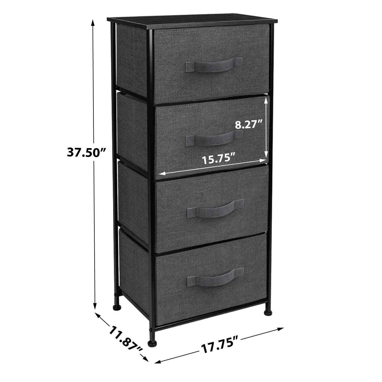 Sorbus Nightstand with 4 Drawers - Bedside Furniture & Night Stand End Table Dresser with Steel Frame, Wood Top, Easy Pull Fabric Bins for Home, Bedroom Accessories, Office & Dorm