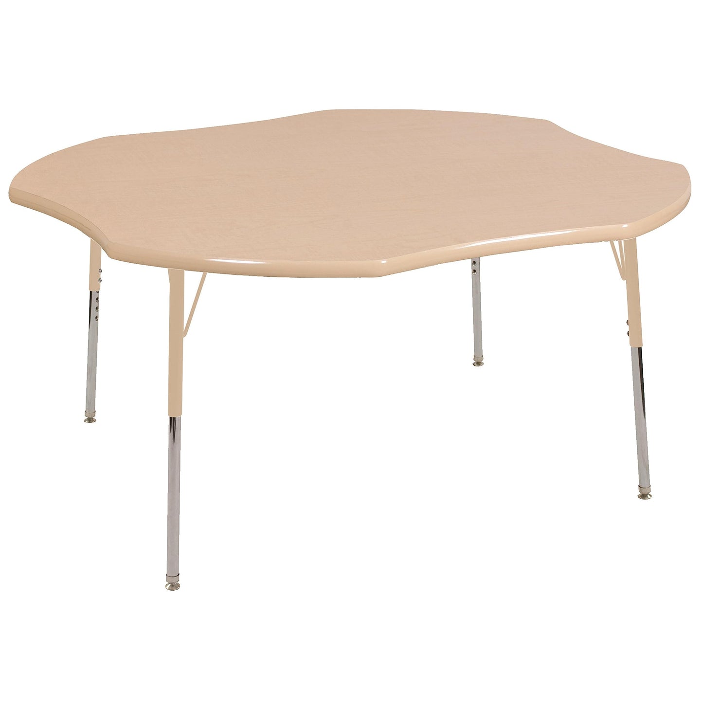 FDP Clover Activity School and Office Table (48 x 48 inch), Standard Legs with Swivel Glides for Collaborative Seating Environments, Adjustable Height 19-30 inches - Maple Top, Maple Edge, Sand Legs