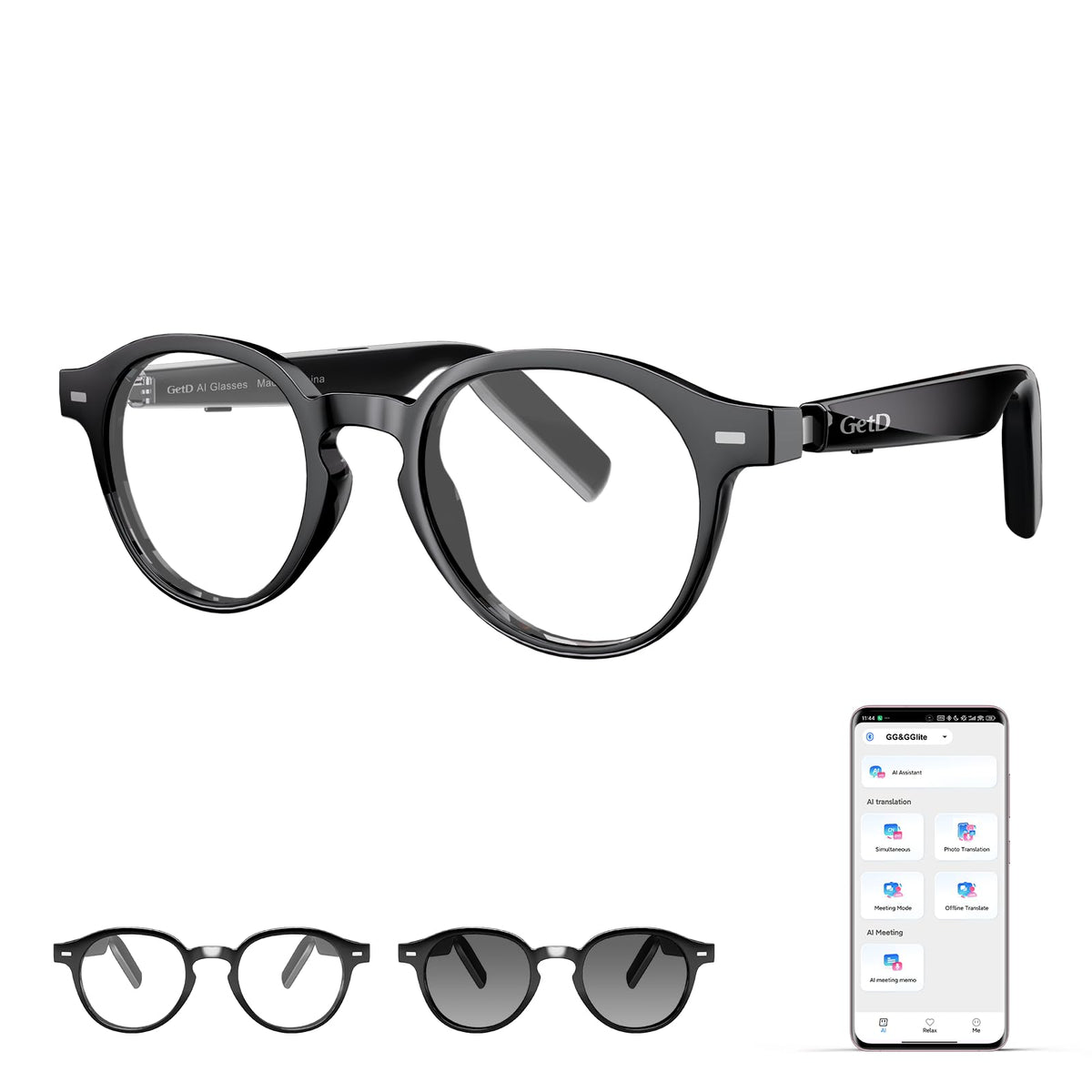 GetD 2026 AI Smart Glasses for Men Women, Translation Glasses with ChatGPT 145 Language, Photochromic Lenses, Bluetooth Glasses 11H Music Play /9H Call for Travel Daily Use