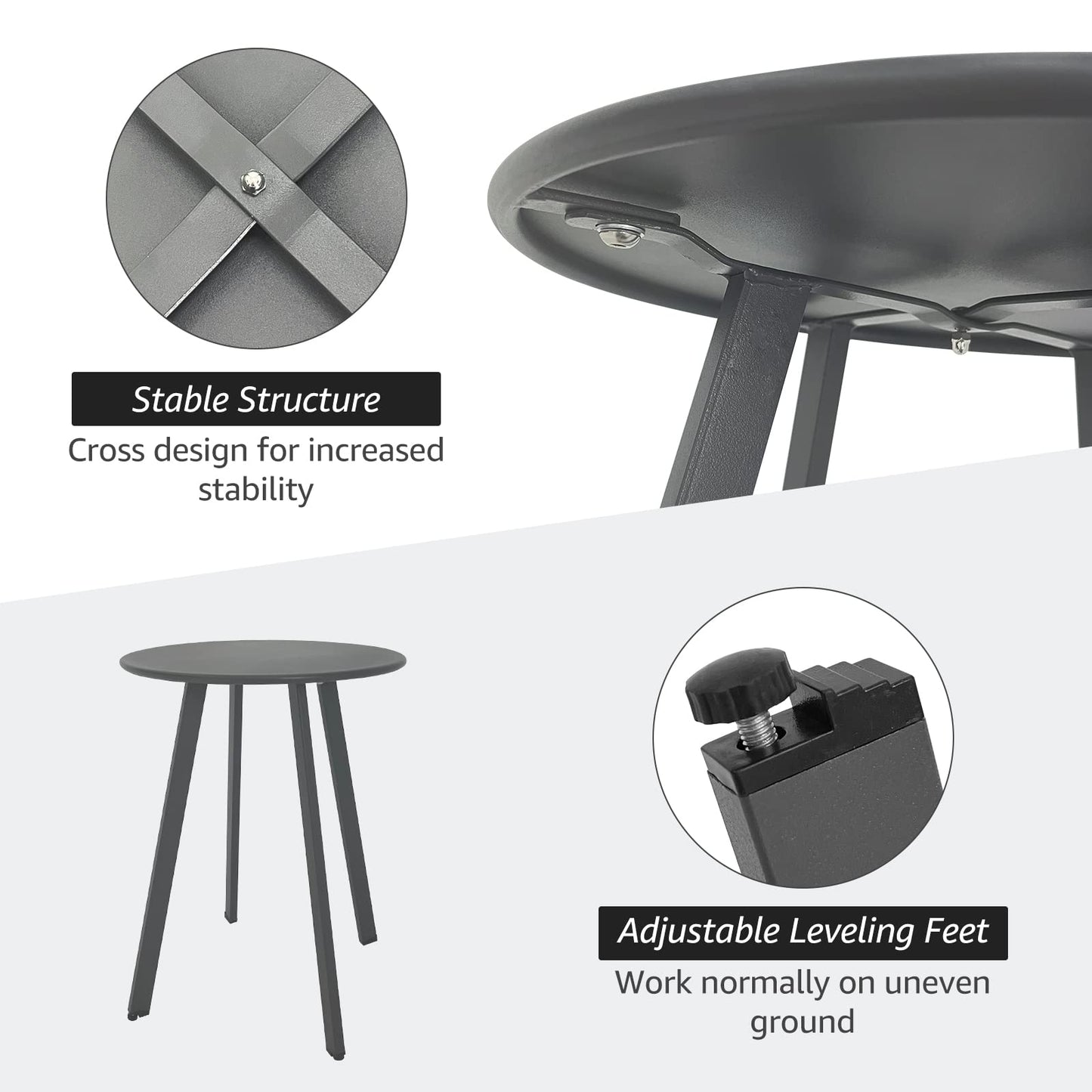 Meluvici Outdoor Side Table, Weather Resistant Patio Small Outdoor Indoor Round Metal Steel Small Side Table, Waterproof End Table for Garden Balcony Yard, Grey