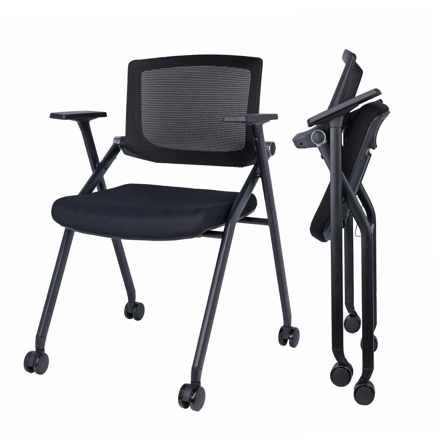 BROBRIYO Upgraded Folding Chair with Wheels and Padded, Ergonomic Mesh Back and Arms for Office, Meetings, Conferences, Receptions, Training Rooms & Folding Office Chairs