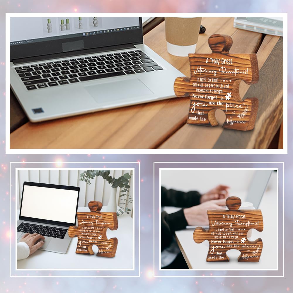 Veterinary Receptionist Appreciation Desk Decor Thank You Gift for Vet Clinic Staff Wooden Puzzle Desk Sign Coworker Recognition Animal Hospital Office Decorative Signs Plaques Y2C50