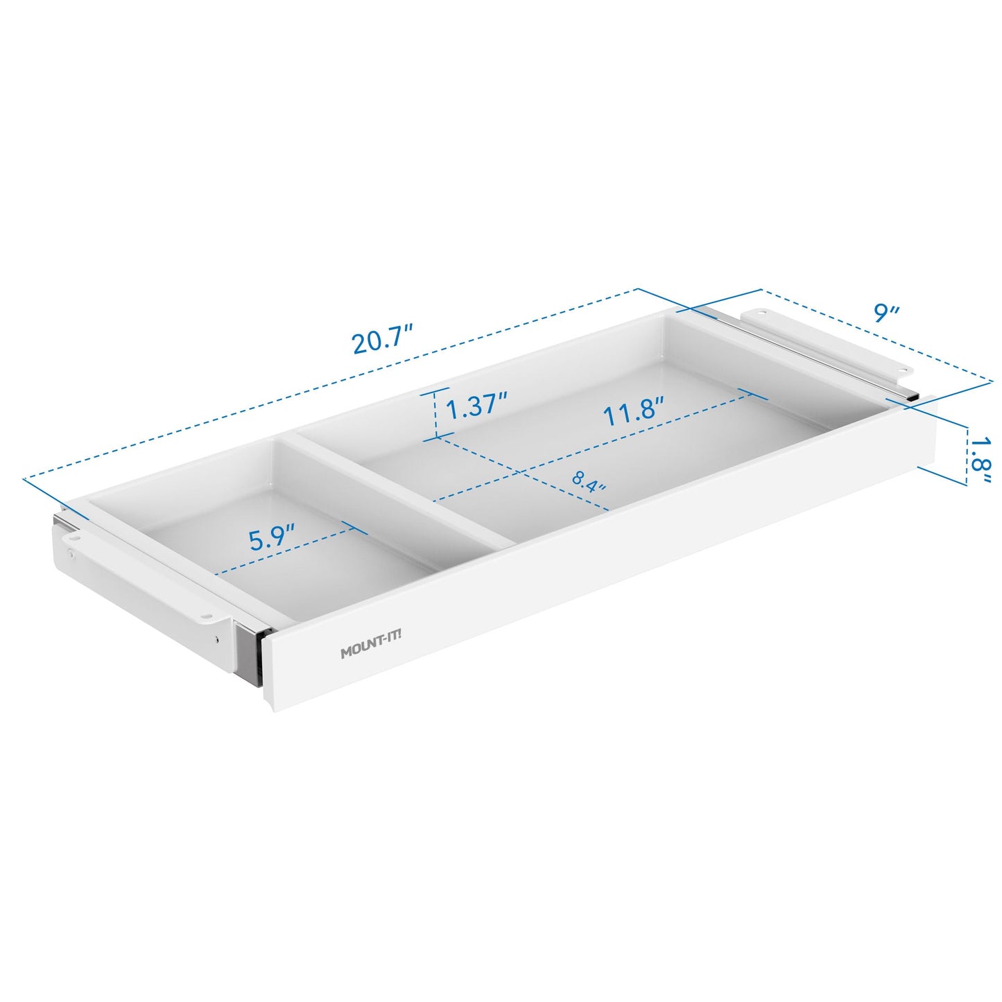 Mount-It! Under Desk Drawer Organizer with 2 Compartments, Shallow Low-Profile Slide-Out Desk Tray, 20.7″ x 8.9″ x 1.8″, Pull-Out Pencil Drawer for Traditional & Standing Desks- White