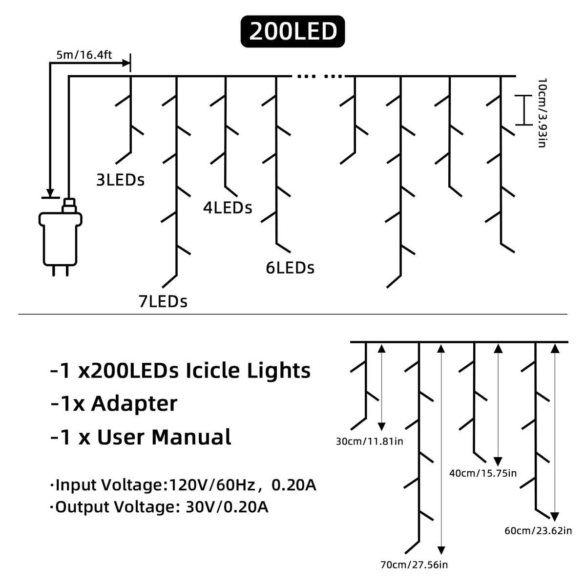BYIZO Christmas Outdoor Icicle Lights - 200 LED 21+16 FT 8 Modes Curtain Fairy String Light Plug in, Waterproof for Eaves Yard Holiday Xmas Holiday Indoor Outdoor Decoration - White
