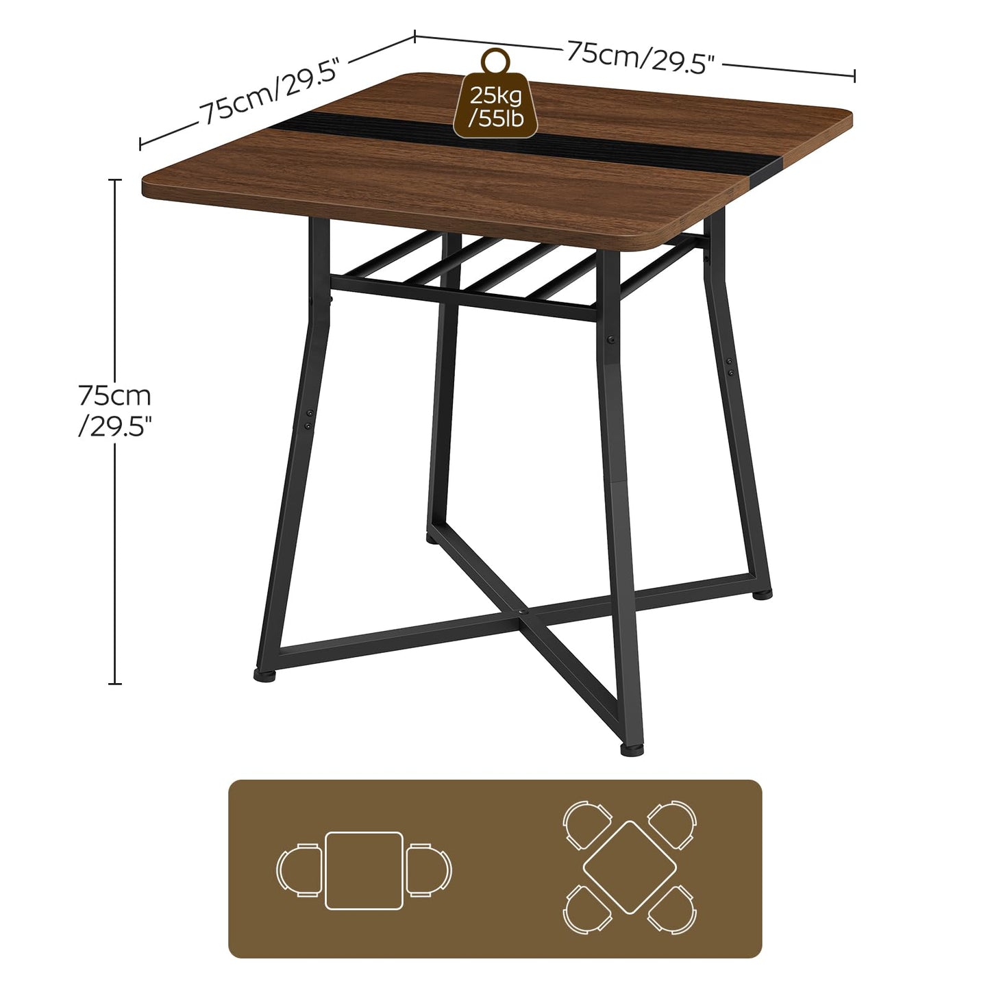 YATINEY Dining Table, 29.5'' Kitchen Table, Dining Room Table with Wine Rack, Versatile Small Dining Table, Easy Assembly, for Restaurant, Cafe, Apartment, Black and Walnut CZ02BH